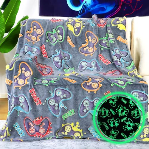Birthday Gifts for Boys Age 8-15, Gamer Gifts for Men Boys Teen, Glow in The Dark Gaming Blanket, Game Controller Throw, Gaming Room Decor, Gamer Dad Graduation Presents for Teens 50"x60" - color: Game, size: Throw Size 50" x 60" (130 x 150 cm)
