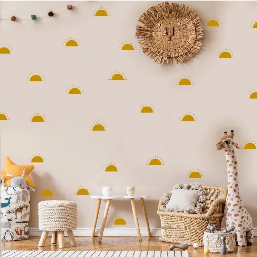 12x36 Inch Half Sun Wall Decal Set - DIY Boho Wall Decal Mural Set - Great Gift Idea- 25 Pcs Stickers, Kitchen, Nursery, Office Decor (Half Sun) - color: Half Sun