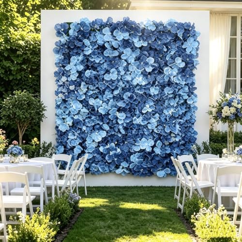 Efavormart Dusty Blue UV Protected Hydrangea Flower Wall Mat Backdrop 4 Artificial Panels 11 Sq ft. - color: Dusty Blue