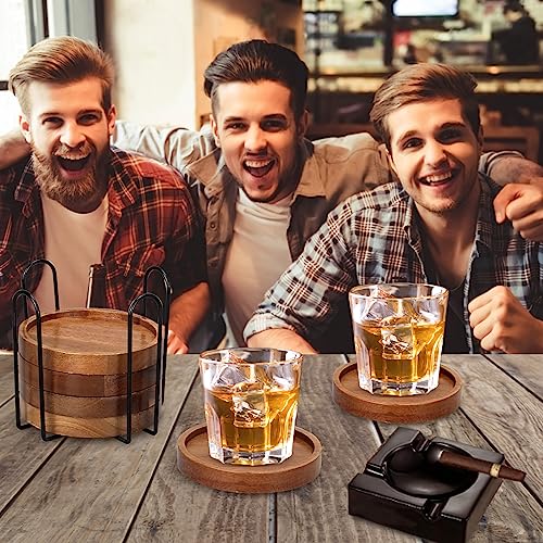 6 Pcs Best Wooden Coasters with Holder Coffee Table Decor Acacia Wood Coaster Set Modern Cup Coaster for Drink Home Dining Table Kitchen Accessories Cute Beer Bar Decorative Rustic Outdoor Coasters - style: 6 Pcs round