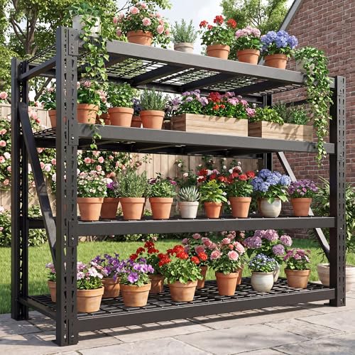 Bepatio 11000LBS Heavy Duty Garage Shelving, 4-Tier Adjustable Storage Shelves Metal Shelving, Industrial Shelf for Basement Warehouse Commercial Garage Shop, 72" H× 60" W × 24" D, Black - size: 60"W x 24"D x 72"H, 4-Tier