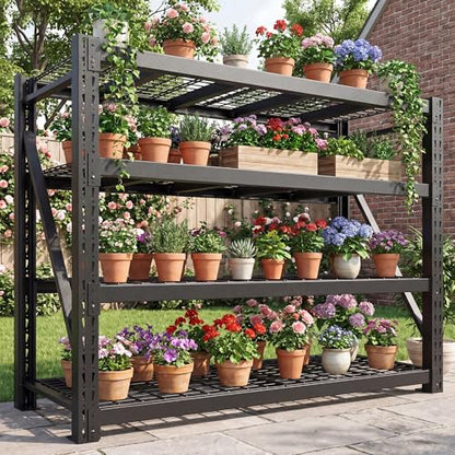 Bepatio 11000LBS Heavy Duty Garage Shelving, 4-Tier Adjustable Storage Shelves Metal Shelving, Industrial Shelf for Basement Warehouse Commercial Garage Shop, 72" H× 60" W × 24" D, Black - size: 60"W x 24"D x 72"H, 4-Tier