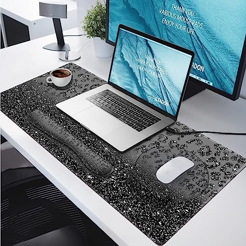 iLeadon Mouse Pad Set, Desk Mat with Wrist Rest + Keyboard Wrist Rest + Coaster, 4in1 Ergonomic Mouse Pad, Desk Pad Mat and Keyboard Pad Set for Home Office, Black Leopard - color: Black Leopard