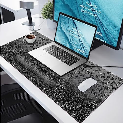 iLeadon Mouse Pad Set, Desk Mat with Wrist Rest + Keyboard Wrist Rest + Coaster, 4in1 Ergonomic Mouse Pad, Desk Pad Mat and Keyboard Pad Set for Home Office, Black Leopard - color: Black Leopard
