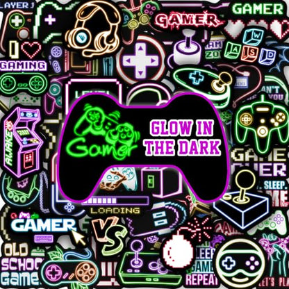 75 Pcs Glow in The Dark Neon Gamer Gamepad Stickers | Game Controller Joystick Video Gaming, Water Bottle Laptop Decals, Waterproof Vinyl, Teens Girls Boys Students Adults - color: Luminescent-430ksxx