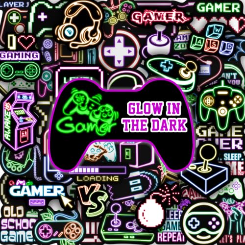 75 Pcs Glow in The Dark Neon Gamer Gamepad Stickers | Game Controller Joystick Video Gaming, Water Bottle Laptop Decals, Waterproof Vinyl, Teens Girls Boys Students Adults - color: Luminescent-430ksxx