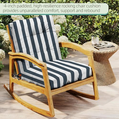 Outdoor Chair Cushions Set of 2, 42x21x4 Inch Patio Cushion for Dining/Rocking Chairs, High Back Soft Seat Pad with Ties, Fade-Resistant & Waterproof, Dark Blue White Stripes - color: Dark Blue White Stripes