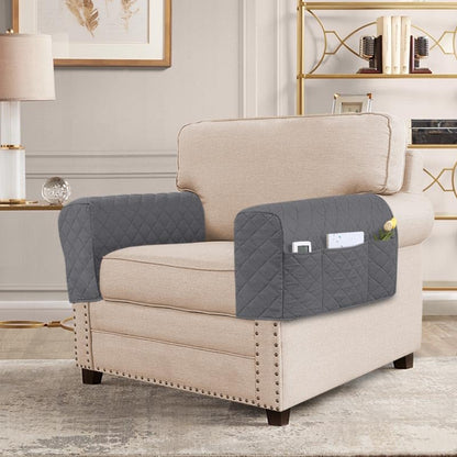 H.VERSAILTEX Couch Arm Covers Water Resistant Armrest Covers for Sofa Remote Control Holder Sofa Armrest Organizer for Magazine, Tablet, Phone, iPad(Set of 2, Gray/Beige) - color: Single Diamond-gray/Beige