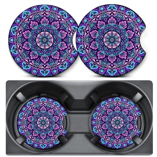 2 Pack Mandala Blue Car Coasters for Cup Holders,Neoprene Anti Slip Mat | 2.75" Universal Size,Auto Rubber Drink Coasters Decor Car Accessories Interior Mandala Blue Gifts for Women Men - color: Mandala Blue