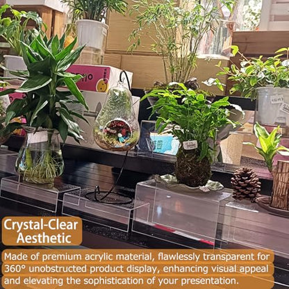 MerryNine Clear Acrylic Display Risers Stable Multi-Size | 6-Piece Set (8.66" base). Great for cosmetics, figurines, pop stands & displays. - size: 8.66 inch
