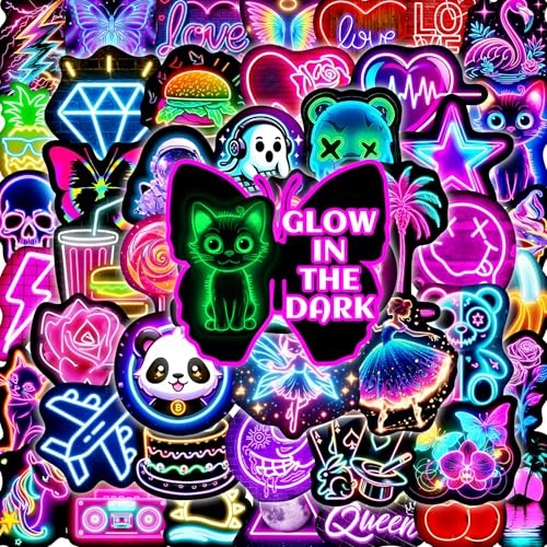 Glow in The Dark Neon Water Bottle Stickers for Kids, 70 Pcs Waterproof Vinyl Laptop Decals, Teens Girls Boys Adults Phone Case Skateboard Luggage Decor - color: Luminescent-446ksxx
