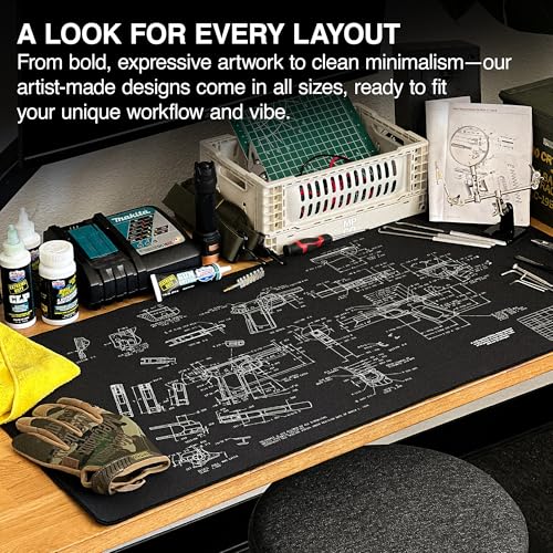 MPCO. Blueprints Large Gaming Desk Pad - 36" x 17" Duraglyde Fabric Browning 1911 – Black Desk Mats - Non-Slip, Washable, Smooth Glide for Precision Gaming & Work - color: Duraglyde Browning 1911 – Black