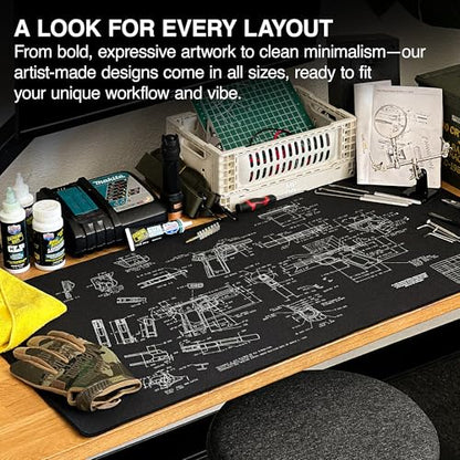 MPCO. Blueprints Large Gaming Desk Pad - 36" x 17" Duraglyde Fabric Browning 1911 – Black Desk Mats - Non-Slip, Washable, Smooth Glide for Precision Gaming & Work - color: Duraglyde Browning 1911 – Black