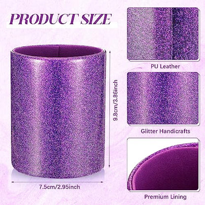 Sabary 8 Pcs Purple Pens with Pen Holder for Desk Glitter Crystal Diamond Cute Ballpoint Fancy Pencil Holder Bling Desk Organizer for Women Girls School Office Supplies Wedding Graduation Gifts - color: Purple