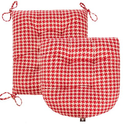 Outdoor Patio Cushion, Rocking Chair Cushion, Tufted Pads, Set of Upper and Lower with Ties Pack of 2 (2 Sets) - Back 20"×17", Seat 17"×17" (Red Houndstooth) - color: Red Houndstooth
