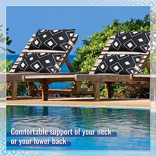 Juexica 2 Pack Chaise Lounge Pillow with Strap Outdoor Waterproof Beach Chair Neck Headrest Pillow Adjustable Elastic Band for Hammock Lumbar Recliner Pillows for Patio Pool Chair(White and Black) - style: White and Black