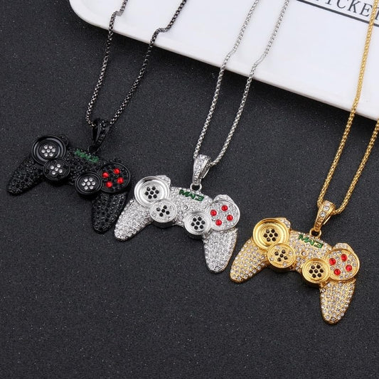 Unplated Alloy Chain - Fashion Gamer Controller Pendant Necklace for Men - Studded Gamepad Jewelry - Stylish Video Game Party Accessory