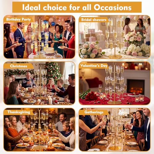 Cocktail Tree Stand for Drinks Wine Champagne Glass Tower for Parties, 3 Tiers 18 Holders Bar Wedding Metal Wine Glass Display Holder for Martinis Margarita Cups(Gold,Round Bottom,1 Pcs) - color: Gold
