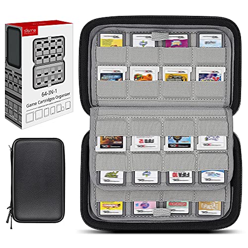 sisma 64 DS 3DS Switch Game Case Compatible with Nintendo Game Cartridges, Cards Holder Organizer Home & Travel Safekeeping Storage Case Carrying Bag - color: Black 64 Slots