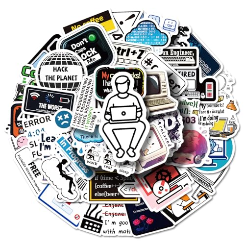 50PCS Funny Computer Stickers Creative Tech Laptop Decals for Programmers IT Students Developers Coders Great for Journals Water Bottles Keyboards and Workstation Decor - style: Computer