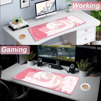 Gaming Mouse Pad XXL Extended Anime Mouse Pad 31.5x15.7 inch, Large Cute Kawaii Big Computer Mouse Mat Desk Pad with Non-Slip Rubber Base and Stitched Edge for Home Office-Pink Cat - color: Pink Cat, size: 31.5L x 15.7W inches