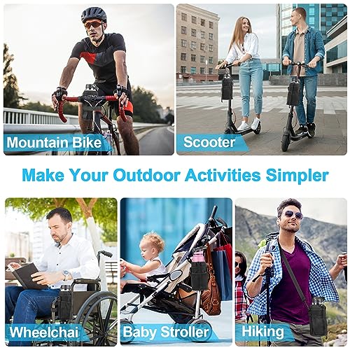 Bike Water Bottle Holder 32oz - 40oz Bike Cup Holder Multi-Holes Installing Insulated Water Bottle Holder for Bike with Removable Non-Slip Hook&Loop Fasteners and Shoulder Strap (Black) - color: Oxford Cloth, Black