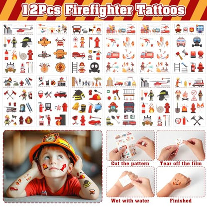 SNLN Fire Truck Party Favors Birthday Supplies, Firefighter Drawstring Bag Keychain Silicone Bracelet Tattoo Sticker, Firetruck Birthday Party Goodie Bag Stuffers Fillers Classroom Rewards for Kid - style: Fire Truck