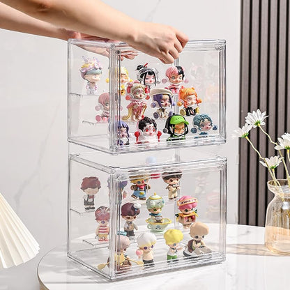 BOHOIDEE 3 Tiers Clear Display Case with Lights, Acrylic Storage Organizers Box with Magnetic Door, Acrylic Dustproof Showcase for Collectibles Action Figure - size: Tabletop Medium+Light