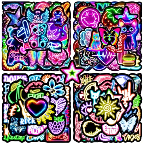 140 Pcs Cool Neon Stickers for Water Bottle, Waterproof Vinyl Laptop Decals, Teens Adults Phone Case Skateboard Luggage Scrapbook Mug DIY Decor - color: Non-luminescent-446ksxx-318ksxx