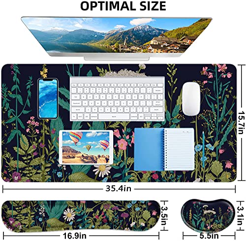 LATEEFAH Desk Mat, Mouse Pad with Wrist Rest, 4-in-1 Large Mouse Pads for Desk, Ergonomic Mouse Pad and Keyboard Wrist Rest Gaming Keyboard Mat for Office, Home - color: 4Pcs-Weeds