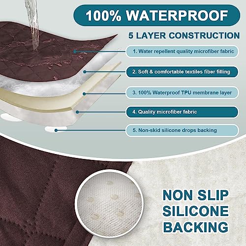 Turquoize 2 Pack Waterproof Armrest Covers for Chairs and Sofas Couch Arm Covers for Sofa Armrest Covers with Side Pocket Anti-Slip Furniture Protector Washable Armrest Slipcovers Set of 2, Brown - color: Single Diamond- Brown