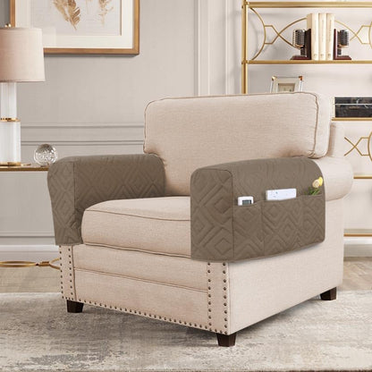 H.VERSAILTEX Armrest Covers for Sofa Water Resistant Couch Arm Covers Remote Control Holder Sofa Armrest Organizer for Magazine, Tablet, Phone, iPad(Set of 2, Taupe/Beige) - color: Double Diamond-taupe/Beige