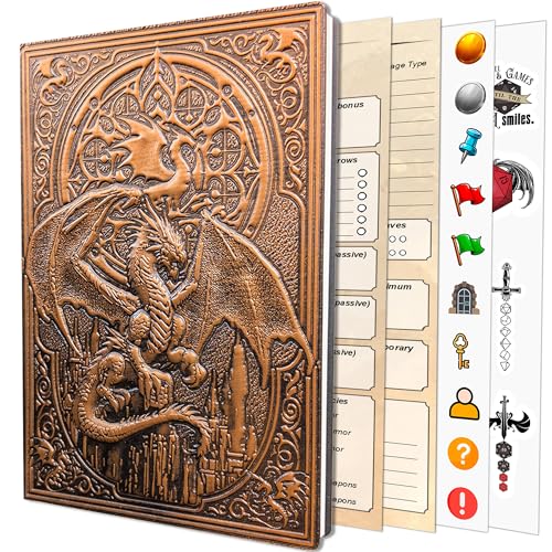 DnD Journal | D&D Notebook with 3D Dragon Embossed Hardcover | DnD Character Journal & Campaign Tracker | 150+ DnD Stickers included | D&D Character Sheet | DnD Gifts, Items & Accessories for Players