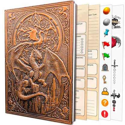 DnD Journal | D&D Notebook with 3D Dragon Embossed Hardcover | DnD Character Journal & Campaign Tracker | 150+ DnD Stickers included | D&D Character Sheet | DnD Gifts, Items & Accessories for Players