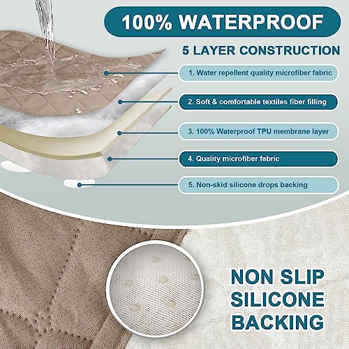 Turquoize 2 Pack Waterproof Armrest Covers for Chairs and Sofas Couch Arm Covers for Sofa Armrest Covers with Side Pocket Anti-Slip Furniture Protector Washable Armrest Slipcovers Set of 2, Khaki - color: Single Diamond- Khaki