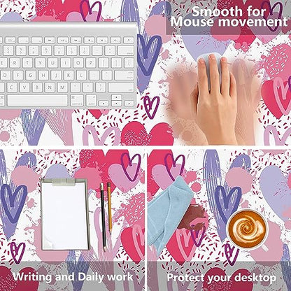 MIOAOSRT Desk Mat,Pink and Violet Hearts Gaming Mouse Pad,XXL Extended Mouse Pad Mat for Office,Computer,Keyboard with Non-Slip Base Stitched Eges Mousepad 35.4x15.75 inch - color: Pink and Violet Hearts