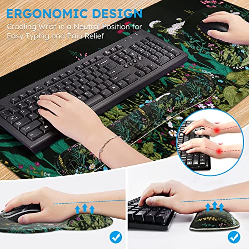 iCasso Large Mouse Pad, Mouse Pad Wrist Support Set,4in1 XXL Large Mousepad + Keyboard Wrist Rest+Mouse Wrist Rest+Coaster Set with Ergonomic Design for Home Office Table Computer-Weeds - color: Weeds