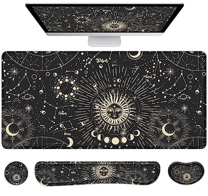 LATEEFAH Desk Mat, Mouse Pad with Wrist Rest, 4-in-1 Large Mouse Pads for Desk, Ergonomic Mouse Pad and Keyboard Wrist Rest Gaming Keyboard Mat for Office, Home - color: 4Pcs-Sun