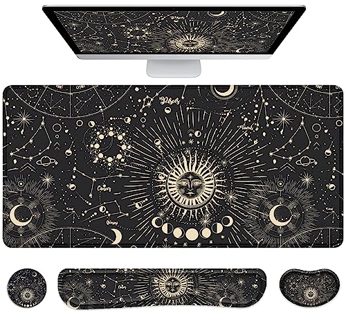 LATEEFAH Desk Mat, Mouse Pad with Wrist Rest, 4-in-1 Large Mouse Pads for Desk, Ergonomic Mouse Pad and Keyboard Wrist Rest Gaming Keyboard Mat for Office, Home - color: 4Pcs-Sun