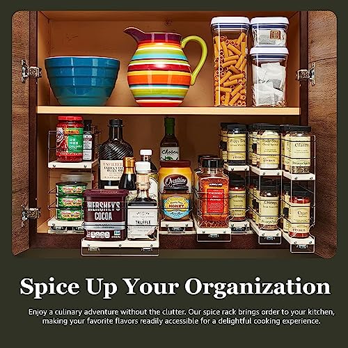 Vertical Spice Adjustable Spice Rack Drawer - Pull Out Cabinet Organizer - Kitchen and Pantry Organizers and Storage - Spice Caddy - 1 Drawer, 2 Upper Tier (3.45" W x 11.25" H x 10.6" D, Cream) - color: 3.25" Drawer, Adjustable Shelves
