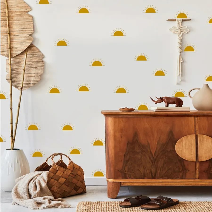 12x36 Inch Half Sun Wall Decal Set - DIY Boho Wall Decal Mural Set - Great Gift Idea- 25 Pcs Stickers, Kitchen, Nursery, Office Decor (Half Sun) - color: Half Sun