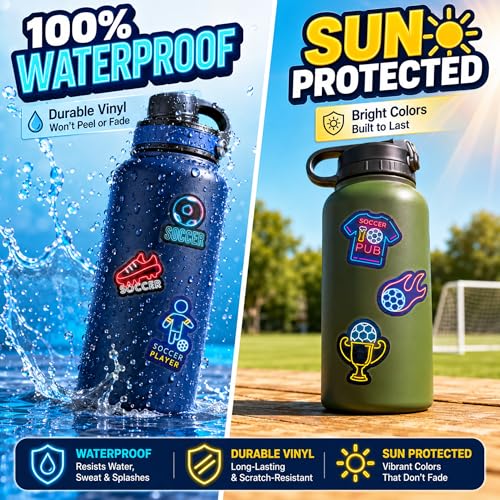 DETICKERS Neon Soccer Stickers for Soccer Fans Boys Water Bottles 50 PCS Waterproof Vinyl Sports Stickers Team Gifts - style: Neon Football
