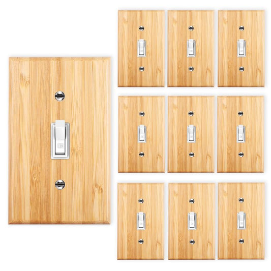 10PC Solid Wood Single Toggle Light Switch Plate 4.5" X 2.76" Bamboo Light Switch Cover Quality Raw Wooden Decorative Bedroom Kitchen Home Decor Single Toggle - color: 9-10PC-Single Toggle