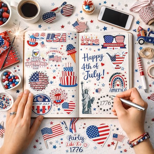 USA Independence Day 150th Anniversary Stickers Pack, 4th of July 50PCS Patriotic Vinyl Stickers for Water Bottles, Laptops, Scrapbooks, Party Favors & Gifts - style: Independence Day Stickers