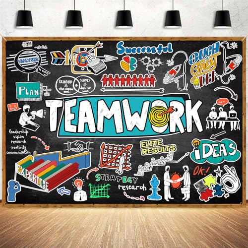 Teamwork Backdrop Teamwork Sketch Notes Graffiti Chalkboard Photography Background Team Work Theme Decoration Banner Portrait Photo Booth Studio Props 10x7ft FU067YL - size: 10x7ft