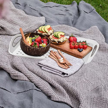 17.7" x 12.5" Anti-Slip Serving Trays with Handles, 3 Pcs X-Large Rectangular Food Serving Tray for Lap, Food Trays for Eating on Couch, Breakfast Tray, Reusable and Durable, White - color: White