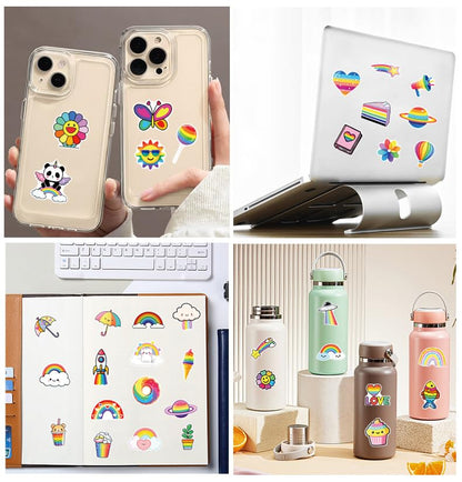 50PCS Rainbow Stickers, Waterproof Vinyl Decals Cute Water Bottle Stickers for Notebooks, Stationery, Luggage, Cartoon PVC Happy Stickers - style: A1