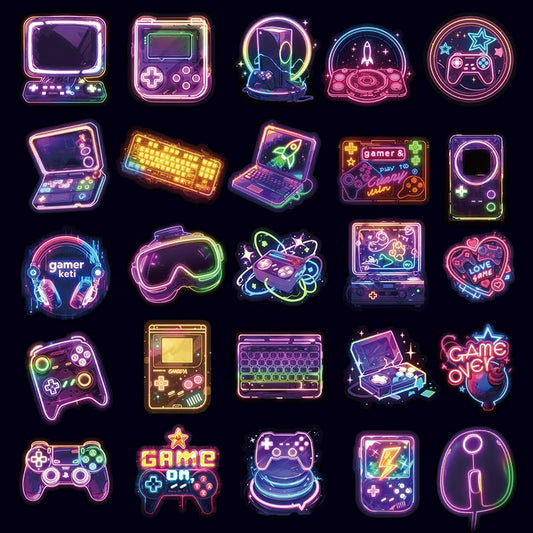 130PCS Neon Game Stickers Waterproof Video Game Gamer Stickers Cool Gaming Vinyl Decals for Laptop Skateboard Luggage Phone Case Water Bottles, Perfect Gifts for Teens Kids Adults