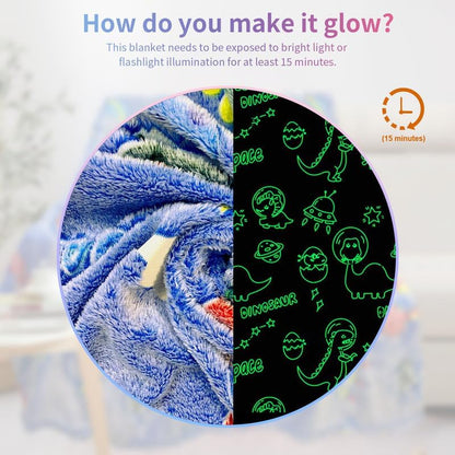PersoblastIC Dinosaur Blanket for Kids, Glow in The Dark, Soft Fleece, Toddler & Baby Size (60"x80") - color: Dinosaur 1, size: 60"x 80"