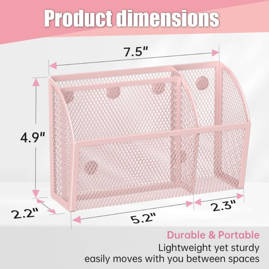 YINGHUA Strong Magnetic Pen Holder for Whiteboard and Refrigerator 3 Compartments Metal Mesh Organizer Space Saving Shelf for Office School Home and Locker - Pink - color: Pink